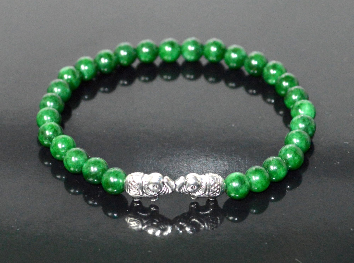 Green Jade Stretch Bracelet with Lucky Charm Accents - Taurus Birthstone for May - Heart Chakra