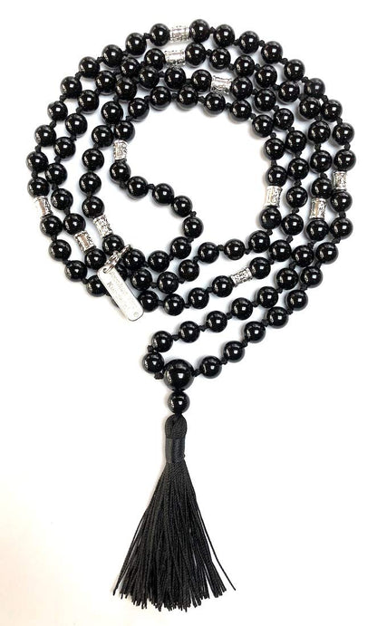 Certified Energized Mala Beads Necklace with COA - Chakra Mala - Japa Mala - 8mm 108 Buddhist Prayer Beads - Meditation Mala - Tassel Necklace – Zodiac/Sun Sign stones (Black Onyx)