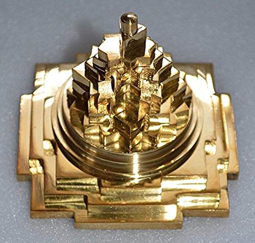 AWAKEN YOUR KUNDALINI Sri Meru Yantra, Shree Chakra Maha Meru in Brass Size 3" Inch - Spiritual Powers, Vaastu Dosh, Prosperity - 3D