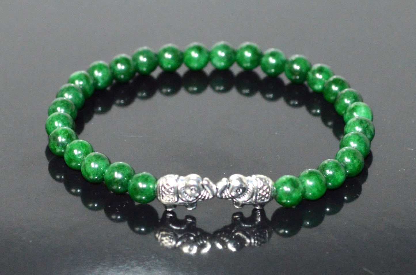 Green Jade Stretch Bracelet with Lucky Charm Accents - Taurus Birthstone for May - Heart Chakra