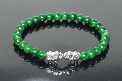 Green Jade Stretch Bracelet with Lucky Charm Accents - Taurus Birthstone for May - Heart Chakra