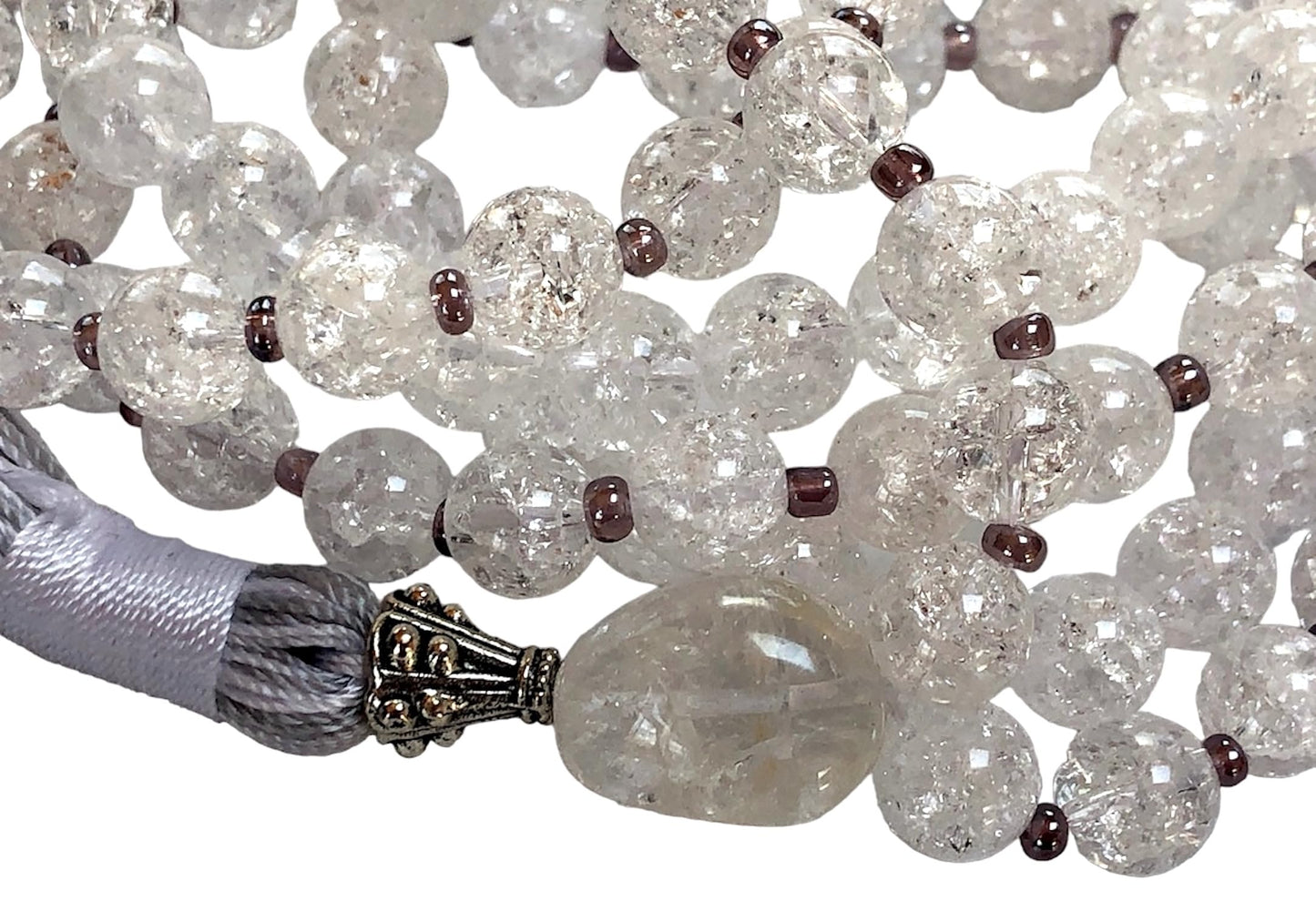 AWAKEN YOUR KUNDALINI Crystal Quartz Mala Beads Necklace, 8mm Beads, Gemini Birthstone, Crown Chakra Healing Jewelry