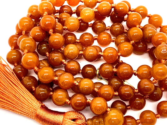 AERIS Orange Aventurine Mala Necklace | 108 Hand-Knotted Beads for Manifestation, Creativity & Confidence | Solar Plexus Chakra | August Birthstone Alternative | Handmade in USA