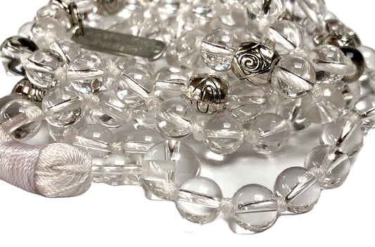 Hand-knotted Crystal Quartz Mala Necklace, 8mm 108 Beads - Embrace Clarity, Healing and Positive Energy, Aligns with All Zodiac Sun Signs and Crown Chakra