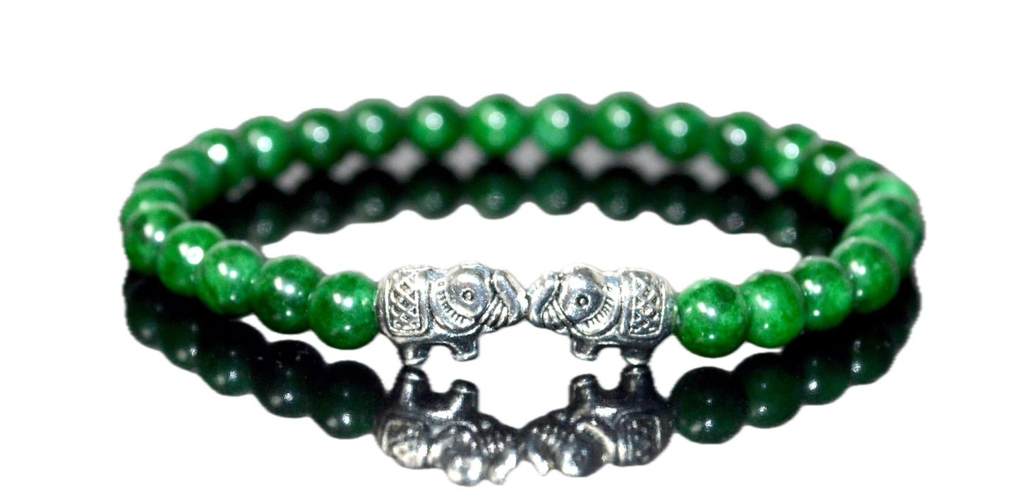Green Jade Stretch Bracelet with Lucky Charm Accents - Taurus Birthstone for May - Heart Chakra