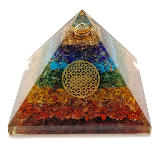 7 Chakra Orgonite Pyramid | 2-Inch Energy Harmonizer | TATTVA Collection