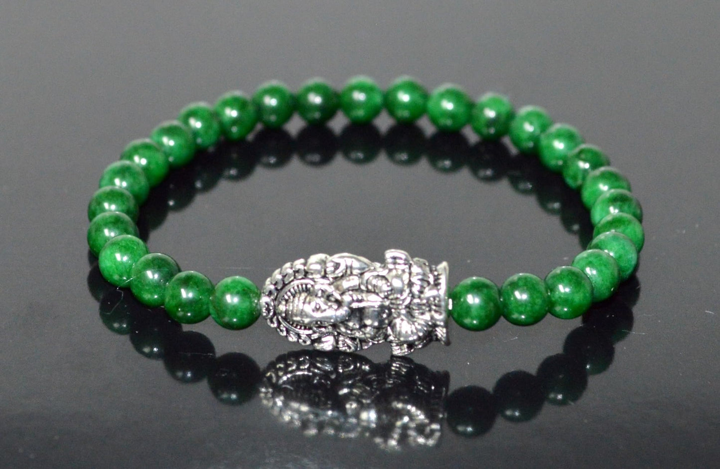 Green Jade Stretch Bracelet with Lucky Charm Accents - Taurus Birthstone for May - Heart Chakra