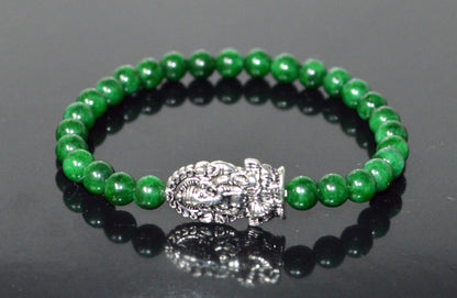Green Jade Stretch Bracelet with Lucky Charm Accents - Taurus Birthstone for May - Heart Chakra
