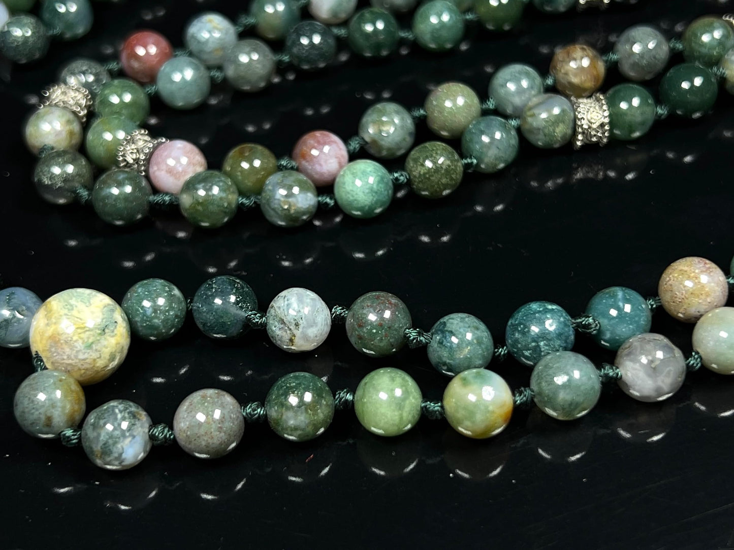 Certified Energized Mala Beads Necklace with COA - Chakra Mala - Japa Mala - 8mm 108 Buddhist Prayer Beads - Meditation Mala - Tassel Necklace – Zodiac/Sun Sign stones (Moss Agate)