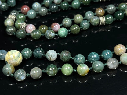 Certified Energized Mala Beads Necklace with COA - Chakra Mala - Japa Mala - 8mm 108 Buddhist Prayer Beads - Meditation Mala - Tassel Necklace – Zodiac/Sun Sign stones (Moss Agate)
