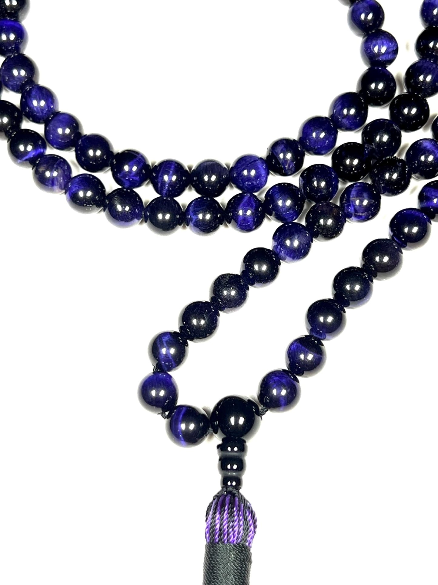 Handmade Tiger's Eye Mala Beads Necklace – 8mm 108 Beads – Multicolor Options – Solar Plexus Chakra & Zodiac Birthstones – Meditation Jewelry