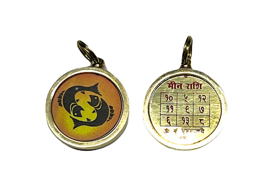 Zodiac Constellation Pendant Necklace - Sun Sign Amulet - Rashi Yantra Pendant - 1 Inch Brass Pendant with Zodiac Yantra