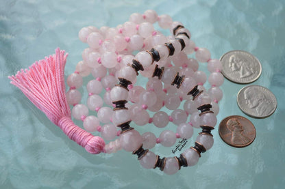 Rose Quartz Mala Beads Necklace, Healing Heart Chakra Mala, Pink Jewelry, Knotted 10mm 108 Beads Rosary