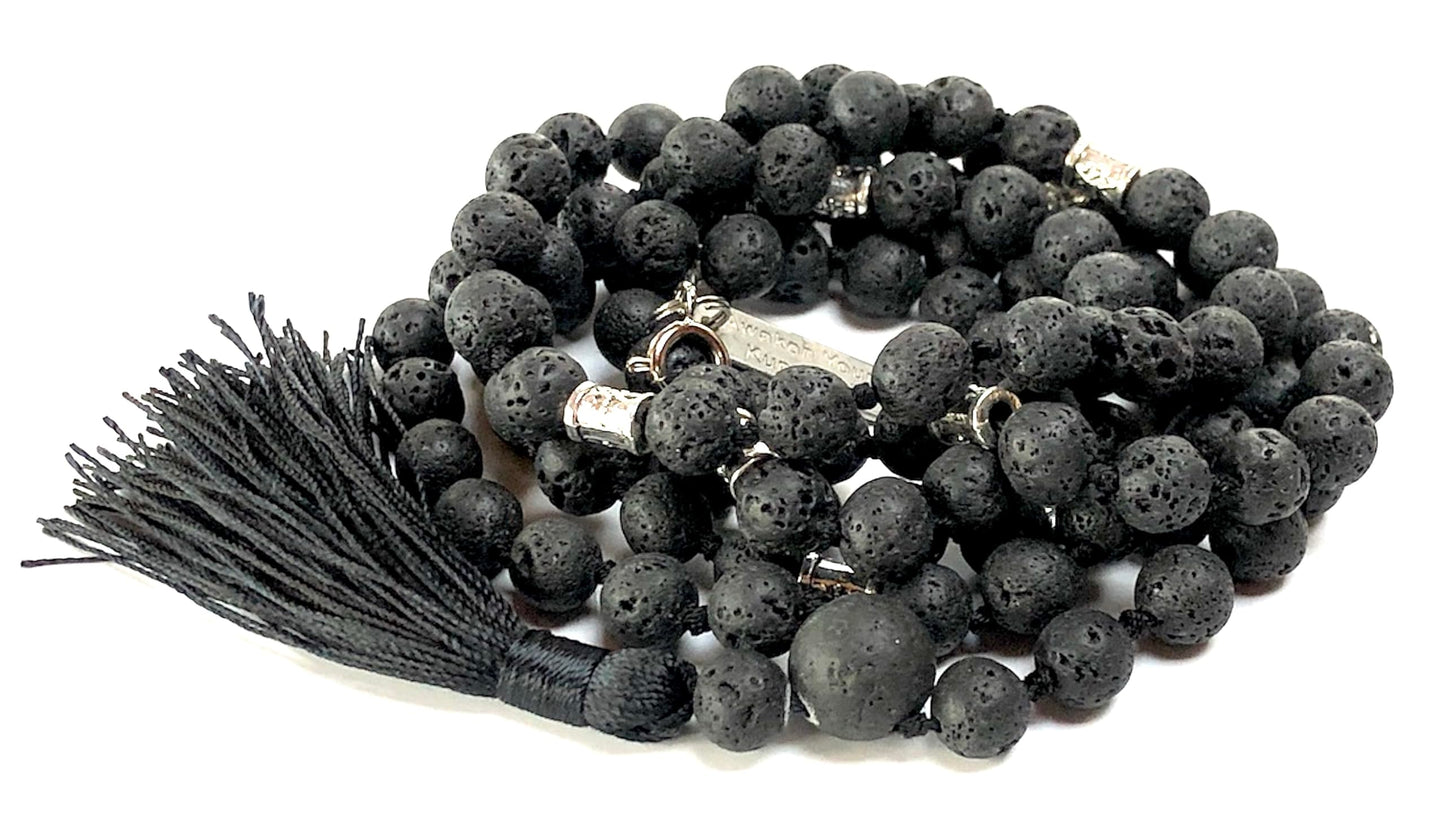 VULCAN Lava Mala Necklace | Hand-Knotted 108 Beads for Root Chakra