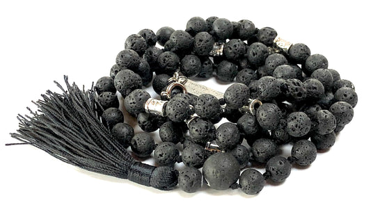 VULCAN Lava Mala Necklace | Hand-Knotted 108 Beads for Root Chakra