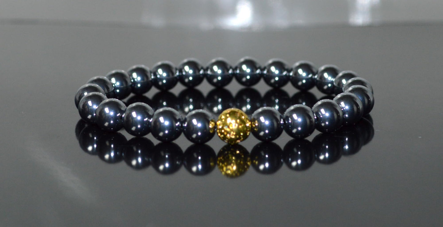Terahertz and Lava Beads Stretch Bracelet – Capricorn & Aquarius Birthstone Bracelet, Root Chakra - Vitality, Libido, Protection