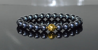 Terahertz and Lava Beads Stretch Bracelet – Capricorn & Aquarius Birthstone Bracelet, Root Chakra - Vitality, Libido, Protection