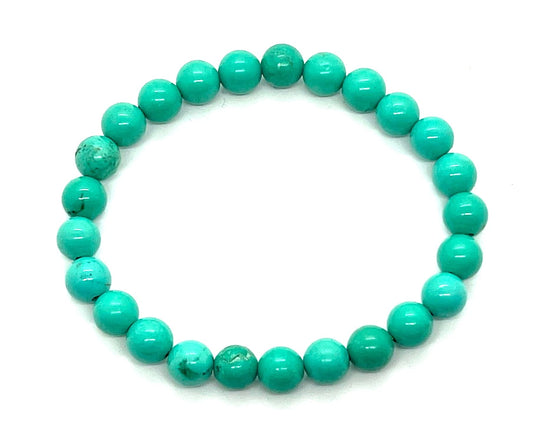 Handmade Teal Turquoise Stretch Bracelet - 8mm Beads - 7.5 Inch Wrist Size - Sagittarius Birthstone - Throat Chakra