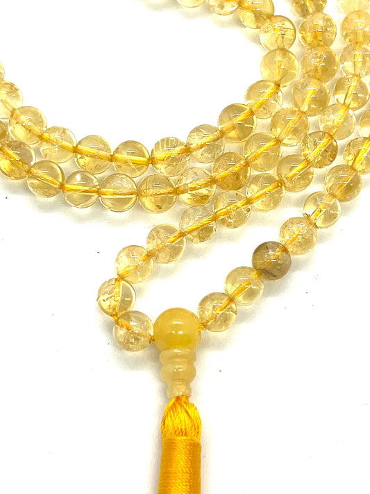 Citrine Mala Beads Necklace – Solar Plexus Chakra (Manipura) Confidence & Joy