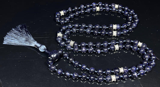 Blue Goldstone Mala Beads Necklace | Throat Chakra | TARA Collection