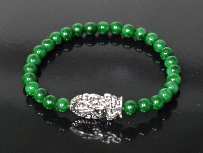 Green Jade Stretch Bracelet with Lucky Charm Accents - Taurus Birthstone for May - Heart Chakra