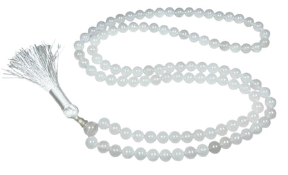 Handmade Pure White Agate Mala Beads Necklace – 8mm 108 Beads – Crown Chakra & Cancer Birthstone – Meditation Jewelry