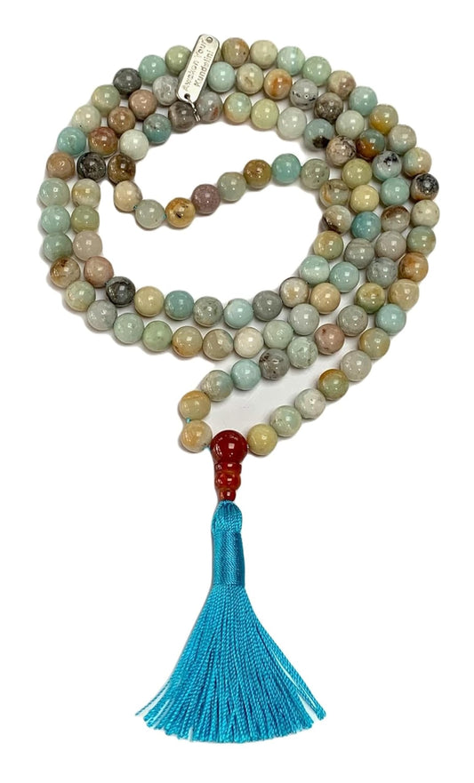 Embrace Harmony & Communication: Handmade Amazonite Mala Necklace