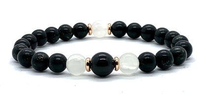 Black Tourmaline and Selenite Stretch Bracelet - October Birthstone for Libra - Root and Crown Chakra Jewelry - Protection Stones