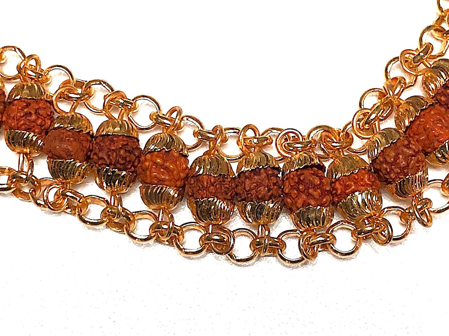 AWAKEN YOUR KUNDALINI 6mm Rudraksha Bracelet in Golden Finish Alloy Chain, Crown Chakra, Universal Zodiac Sun Sign, Wrist Size 7.5 Inches
