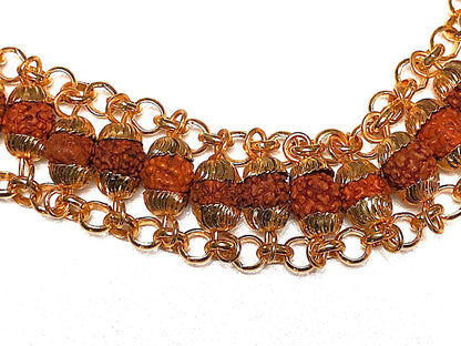 AWAKEN YOUR KUNDALINI 6mm Rudraksha Bracelet in Golden Finish Alloy Chain, Crown Chakra, Universal Zodiac Sun Sign, Wrist Size 7.5 Inches