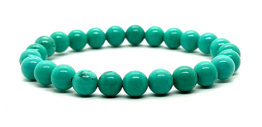 Handmade Teal Turquoise Stretch Bracelet - 8mm Beads - 7.5 Inch Wrist Size - Sagittarius Birthstone - Throat Chakra