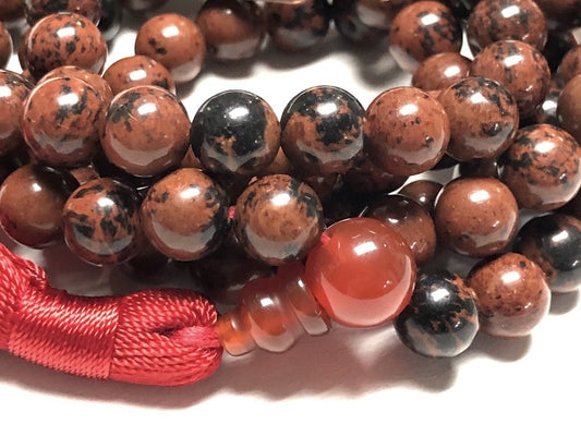 Awaken Your Kundalini Crystals Mala Beads Necklace Reiki healing stones Blessed & Energized Handmade 108 Buddhist Prayer Beads - Comes w/Velvet Pouch (Mahogany Obsidian, 10 mm)