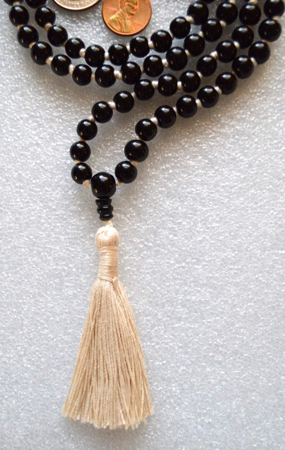 VESTA Black Tourmaline Mala Beads Necklace | Natural 108 Hand-Knotted Beads for Grounding, EMF Protection & Root Chakra Healing | Handmade in USA