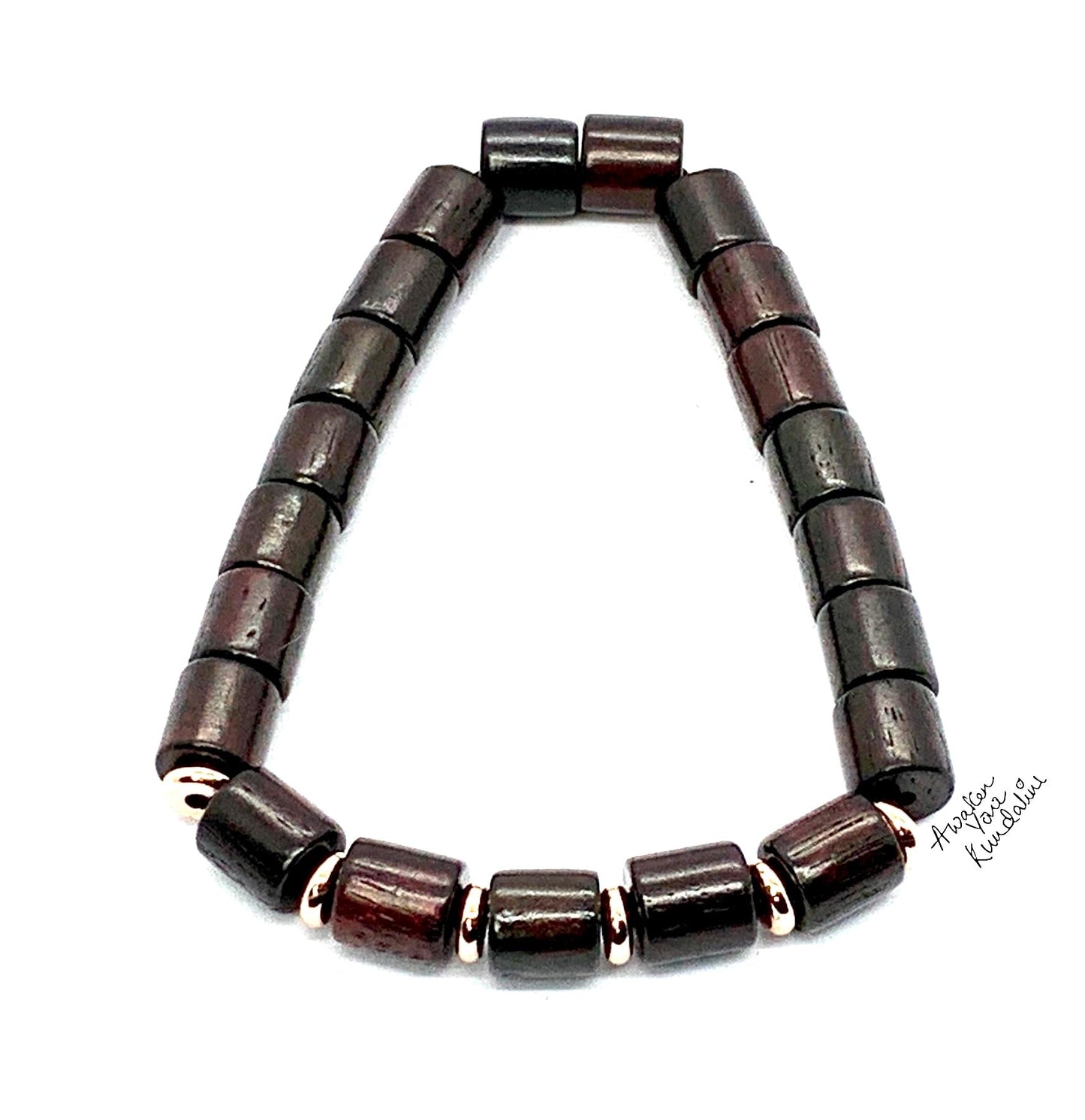 Cylindrical Rosewood Beads Stretch Bracelet | ARANYA Collection