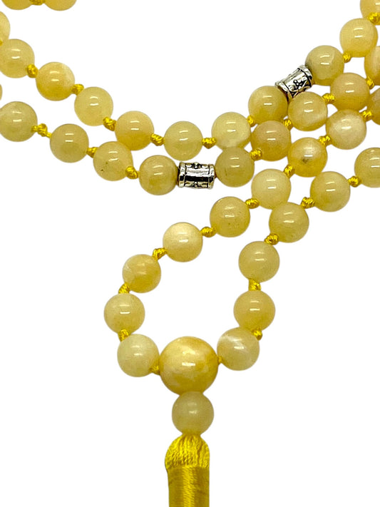 AWAKEN YOUR KUNDALINI Calcite Mala Beads Necklace, Taurus & Gemini Birthstone, Throat Chakra Harmony - Hand Knotted