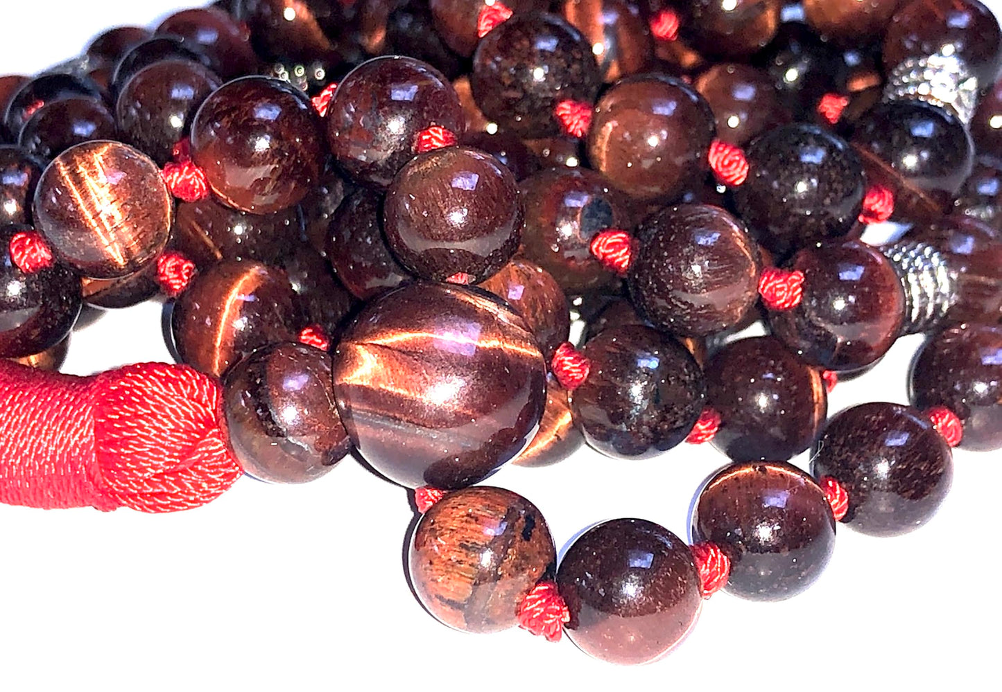 Red Tiger's Eye Mala Necklace, Hand Knotted, Scorpio Birthstone, Sacral Chakra
