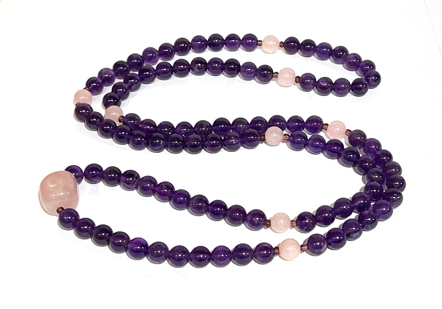 Amethyst & Rose Quartz Kriya Mala Necklace | 108 Beads | SOMA Collection