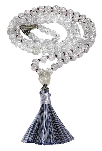 AWAKEN YOUR KUNDALINI Crystal Quartz Mala Beads Necklace, 8mm Beads, Gemini Birthstone, Crown Chakra Healing Jewelry