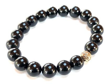 VESTA Black Tourmaline & Lava Bead Stretch Bracelet | Grounding, Protection & Spiritual Power | Root Chakra | Unisex Energy Bracelet | Handmade in USA