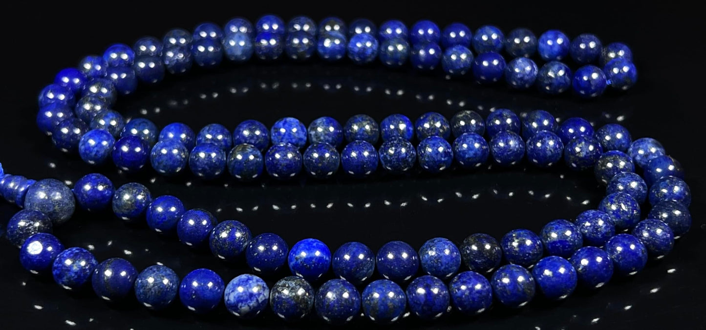 Crystal Mala Beads Necklace Reiki Healing Gem Stones Blessed & Energized Handmade 108 Buddhist Prayer Beads Buddha Beaded Necklaces Yoga Meditation Jewelry - w/ Velvet Pouch ( Lapis Lazuli, 8 mm )