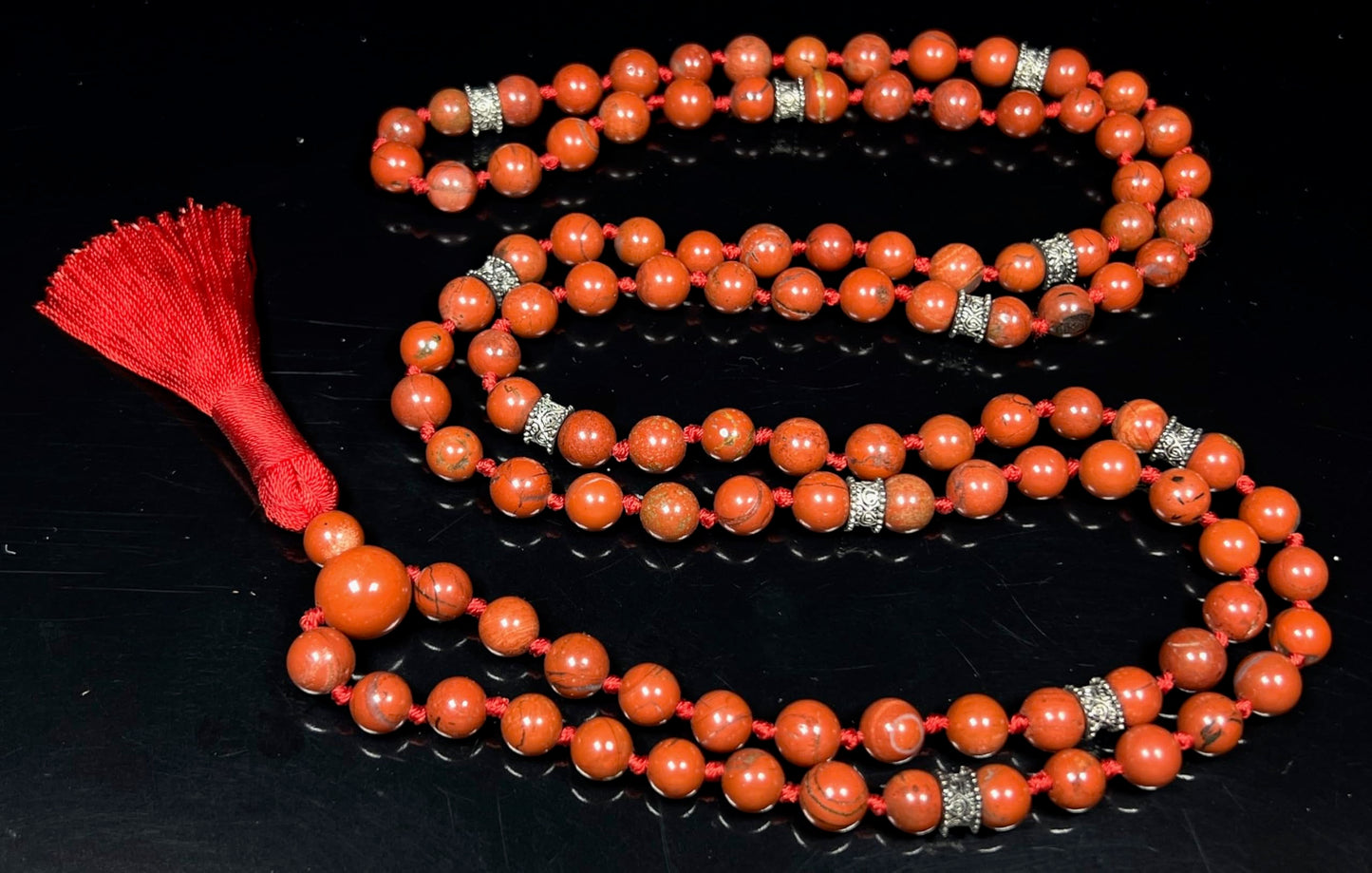 Hand Knotted Red Jasper Mala Necklace - 8mm, 108 Beads with Zinc Alloy Spacers - Leo & Virgo Birthstone - Multi-Chakra Alignment