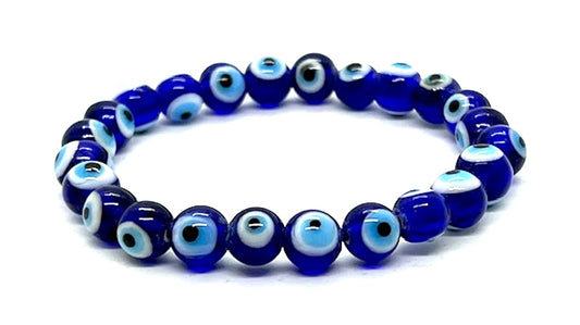 Ward Off Negativity with Grace: Handmade Blue Evil Eye Charm Bracelet (8mm Beads) - Aquarius & Pisces Birthstone