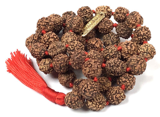 Rudraksha mala Beads necklace Rudraksh Japa 5 Mukhi ( 5 Face ) Hand Knotted Prayer Beads Sizes 6mm 8mm 10mm 12mm Energized Chakra mala w/ Pouch (12MM KNOTTED HALF MALA (54+1) BEADS)