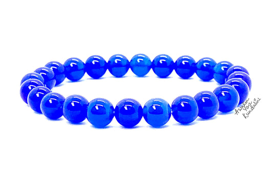 8mm Blue Jade Stretch Bracelet - March Birthstone for Pisces - Throat Chakra Association