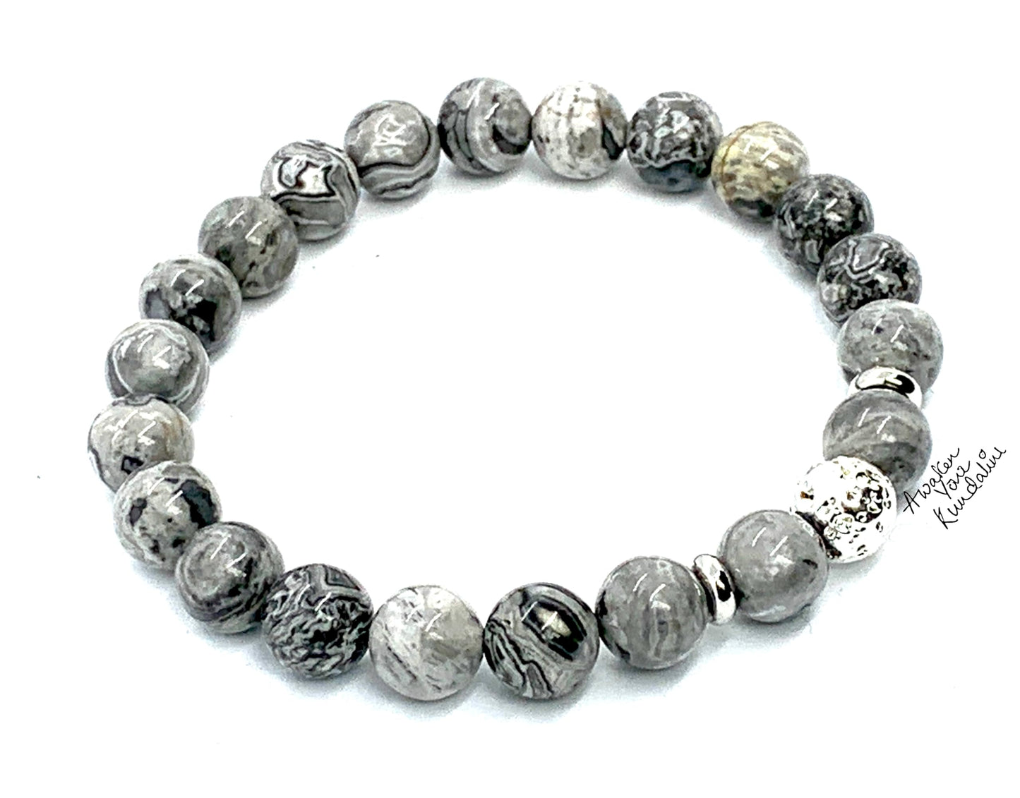 Scenic Jasper & Lava Rock Stretch Bracelet – Adjustable Size 5.5-9.5 Inches – Birthstone for Virgo & Libra - Root & Sacral Chakra