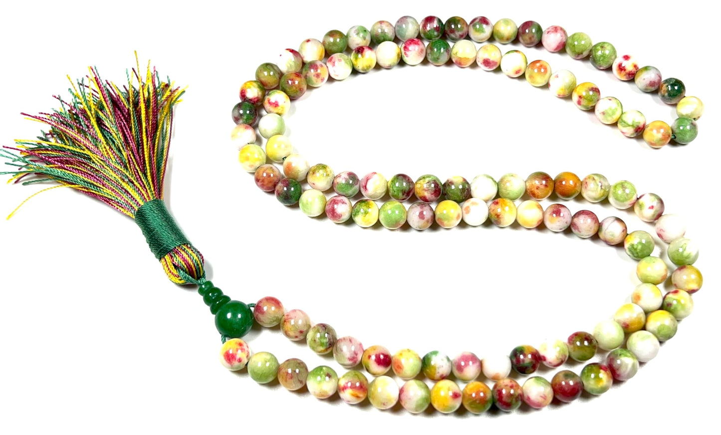 Rainbow Natural Jade Mala Beads Necklace – 8mm, 108 Beads – Birthstone & Chakra Energy Beads for Spiritual Practices & Meditation
