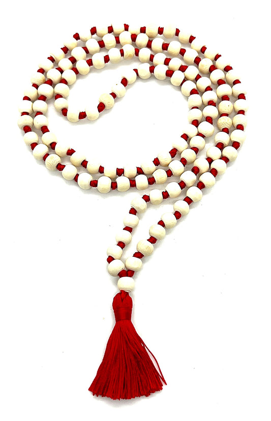 Tulsi Mala Beaded Necklace - Hand Knotted Tulasi Beads - 7 Chakra Mala (Red String)