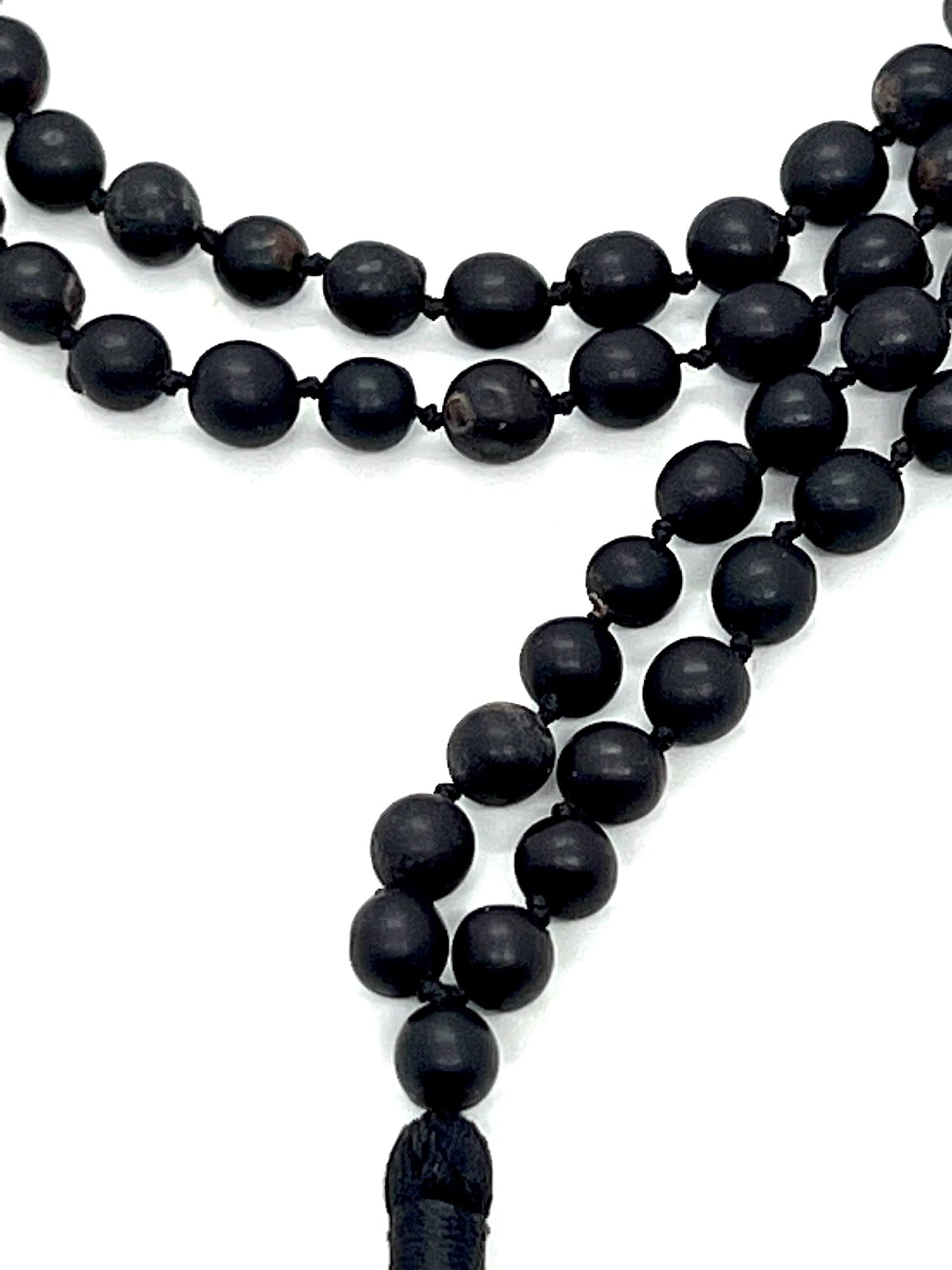 Hand Knotted Black Vijayanti Vaijayanti Mala Necklace with 6-7mm Beads - Virgo Sun Sign, Root Chakra Alignment - Protection, Victory Mala