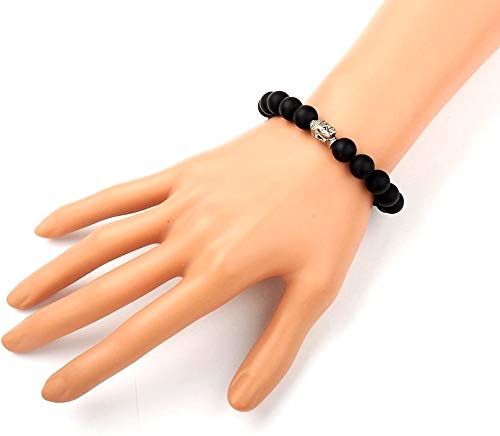 AWAKEN YOUR KUNDALINI Black Onyx & Buddha Head Stretch Bracelet, 10mm Beads, Leo Birthstone, Root Chakra Jewelry