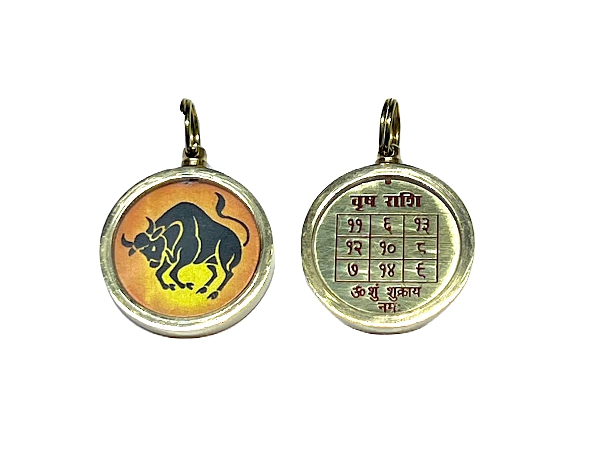 Zodiac Constellation Pendant Necklace - Sun Sign Amulet - Rashi Yantra Pendant - 1 Inch Brass Pendant with Zodiac Yantra